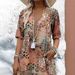 Floral Lace Trim V-Neck Short Sleeve Dress – Flowy Boho Print Sundress For Women In 6 Colors (Khaki/Blue/Fuchsia/Watermelon/Purple/Pink)_ecoleips.com