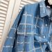 Women's Clothing design heavy diamond plaid denim shirt top loose hot diamond casual jeans suit_ecoleips.com