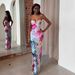 Women's Off-Shoulder Floral Print Dress Spaghetti Strap Bodycon Long Casual Elegant White Slim Fit_ecoleips.com