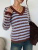 V Neck Fuzzy Knit Top, Soft Breathable Pullover_ecoleips.com
