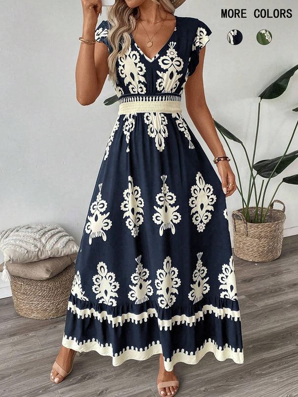 2025 European And American Summer New Women's Clothing Beach Dress Holiday Style Printed Big Swing Dress_ecoleips.com
