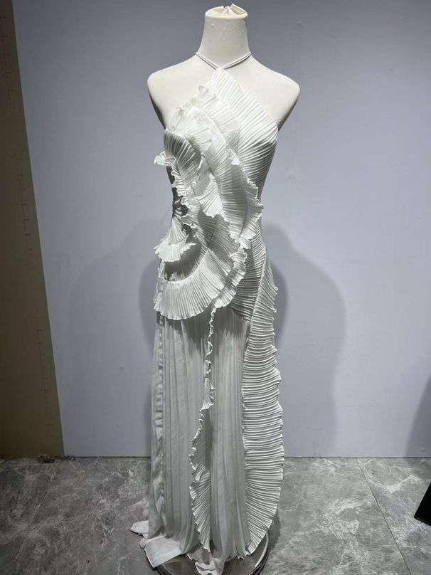 High End Women's Chiffon Dress Ruffled Design Slim Mid-Length Skirt Fast Fashion Women's Clothing_ecoleips.com