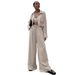 Women's Solid Color Long Sleeve Casual Fashion Shirt And Drawstring Pants Set European American Style Short_ecoleips.com