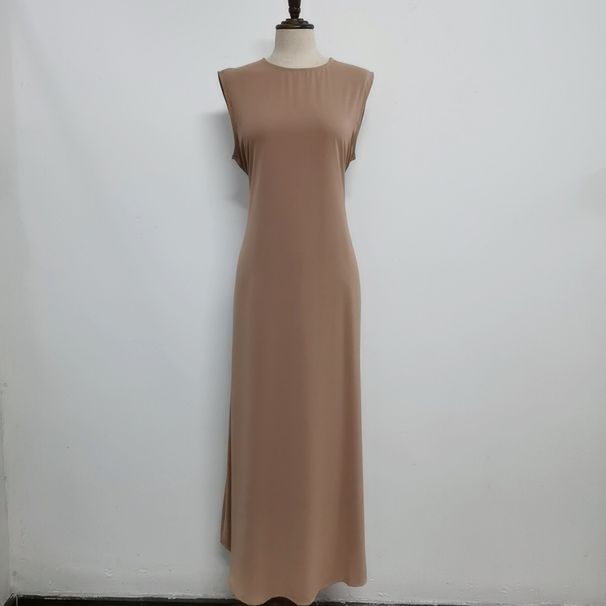 Muslim Dress Women American Style Slimming Dress Versatile Flattering Elegant Solid Color Inner Layer 2026 Women's Muslim Fashion_ecoleips.com