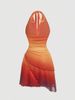 Gradient Bow Tie Strap Asymmetrical Backless Spaghetti Strap Dress_ecoleips.com