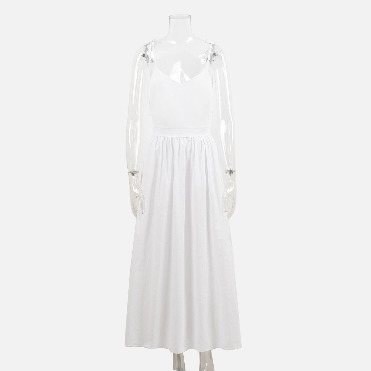 Cross-border Pure Cotton V-neck Camisole 2024 Spring New European And American Style Fashionable Sexy Backless Tie Dress_ecoleips.com