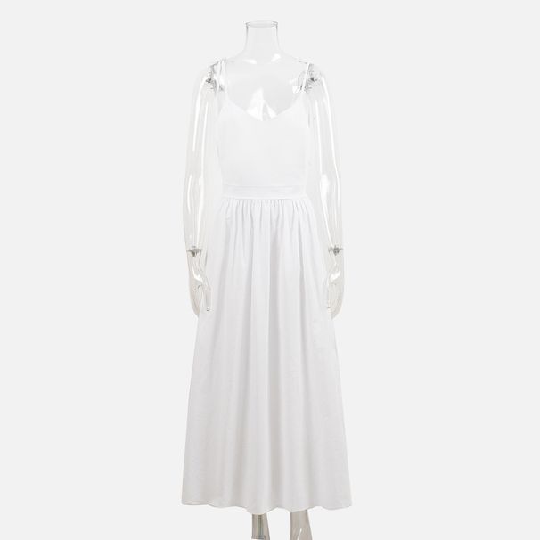 Cross-border Pure Cotton V-neck Camisole 2024 Spring New European And American Style Fashionable Sexy Backless Tie Dress_ecoleips.com
