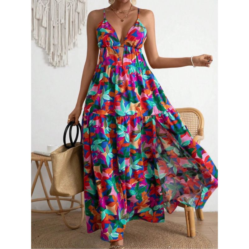 New European And American 2025 Summer Loose Casual Suspenders Sleeveless Printed Dress For Women_ecoleips.com
