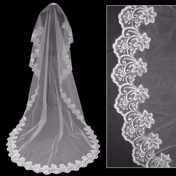 1.5m Bridal Veil With Lace Edging – Delicate Single-Layer Tulle For Weddings (White/Ivory/Red, Multiple Lengths)_ecoleips.com