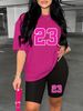 Summer Women's Casual Fashion Number 23 Print Loose T-shirt+shorts Two-piece Sportswear Suitable For Daily Wear-69_ecoleips.com