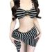 Retro Stripe Bikini Set 3-Piece With Wrap Skirt, Sexy High-Waisted Swimsuit For Women, Vintage Inspired Beach & Pool Vacations_ecoleips.com