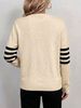Women Soft Skin-Friendly Breathable Knit Zip Cardigan Striped Sleeve Stand Collar Long Sleeve Oversized Loose Pocket Knit Jacket_ecoleips.com