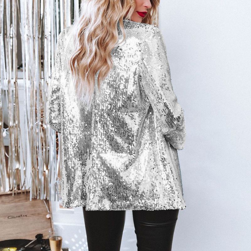 Women's Multicolor Sequined Long Sleeve Blazer Casual Spring Elegant Top Polyester England Style_ecoleips.com