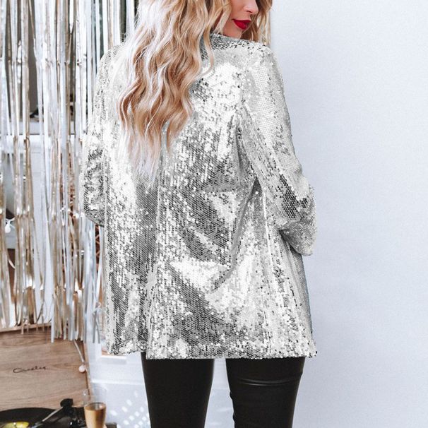 Women's Multicolor Sequined Long Sleeve Blazer Casual Spring Elegant Top Polyester England Style_ecoleips.com
