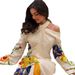 Women's 2025 New Elegant Fashion Positioning Bright Printed Cross Collar Off-shoulder Dress_ecoleips.com