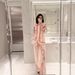 Elegant Printed Satin Loungewear Set, Long Sleeve Shirt And Wide-Leg Pants, Sophisticated Two-Piece Ensemble_ecoleips.com