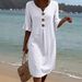 Summer Women's Solid Color Casual Short Sleeve Dress Button Detail Thin Material Elegant Fashion For American Sites_ecoleips.com
