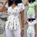 Women's Floral V-Neck Blouse Soft Polyester Top with Feminine Floral Print for Vacation_ecoleips.com