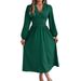 Real Shot Of 2026 Spring/summer European And American Solid Color V-neck Long-sleeve Sexy Slit Dress,_ecoleips.com