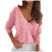 Polish-Style Solid-Color Moccasino Lace V-Neck Knit Sweater_ecoleips.com