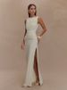 Balitops Sexy Sleeveless Pleated Bodycon Elegant Backless Maxi Dress Women Slim Fit High Waist Thigh Split Party Evening Dress_ecoleips.com