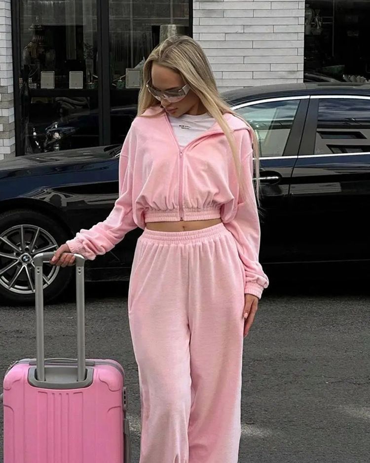 Women's Hooded Cardigan & Elastic Waist Pants Set – Casual Streetwear Two-Piece Outfit (S-XL, Apricot/Black/Blue/Light Gray/Pinkish)_ecoleips.com
