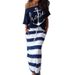 Women's Clothing Two Piece Suit One Shoulder Navy Style Anchor Print Skirt Suit For Women_ecoleips.com