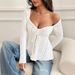 Voya Women's 2026 Winter New Elegant Women's Solid Color U-Neck Splicing Lace Long Sleeve Top T-shirt_ecoleips.com
