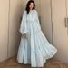 Women's Elegant Tiered Dress – Bubble Sleeves, Waist Tie Belt, Flowy Summer Dress For Casual & Party (Multi-Color & Size Options)_ecoleips.com