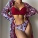 Women's Clothing Fashion Sexy Multi Color Printed Mesh Blouse Female Split Bikini Bikini Three Piece Set_ecoleips.com