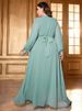 Ethnic Embroidered V-Neck Lantern Sleeve Maxi Dress – Floral Lace Trim, Plus Size 1XL-4XL, Pearl Chiffon Fabric(Mint Blue)_ecoleips.com