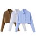 Women's Clothing Women’s Stylish Short-Sleeve Shirt – Classic & Versatile (S-L, Polyester, Retro & Casual Chic In Brown/White/Striped)_ecoleips.com