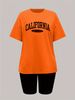 Summer Women's Casual Fashion California Letter Print Loose T-shirt+shorts Two-piece Sportswear Suitable For Daily Wear-52_ecoleips.com