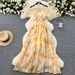 French-Inspired Elegant Knit Dress – V-Neck Long Sleeve Flounce Hem Dress (4 Colors, One-Size, Wrinkle-Resistant)_ecoleips.com