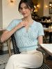 French Openwork Textured Short Sleeve Cardigan Knit Top_ecoleips.com