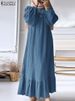 ZANZEA Fashion Ruffles Hem Muslim Sundress Woman Puff Sleeve O Neck Dress Autumn Elegant Party Abaya Vestidos Islamic Clothing_ecoleips.com