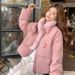 girl 2024 New Korean Style Fleece-Lined Thickened Parka Women, Loose Fit Short Cotton Jacket For Petite Figures_ecoleips.com