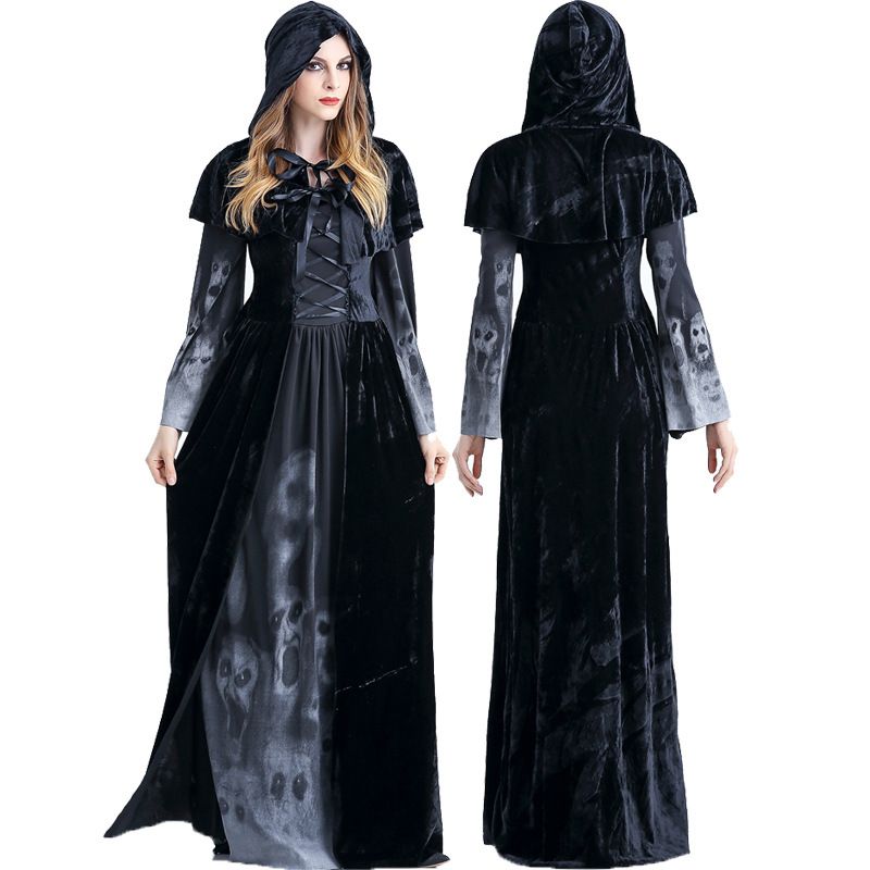 Halloween Cosplay Adult Costume Vampire Witch Queen Long Dress Party Uniform_ecoleips.com