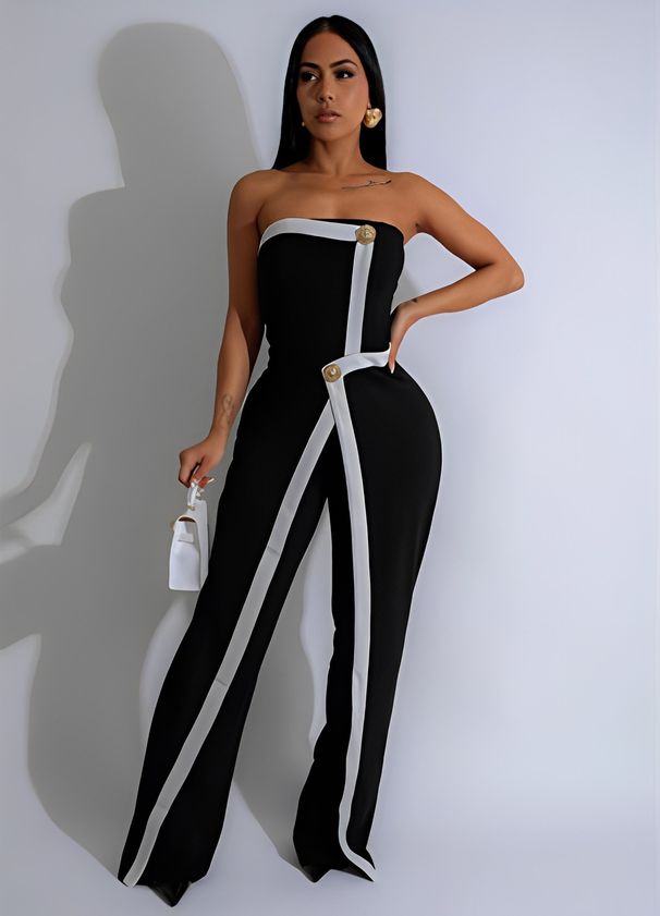 Women's Elegant Button Sleeveless Strapless Irregular Jumpsuits 2025 Wide Leg Outfits Night Club Streetwear One Piece_ecoleips.com