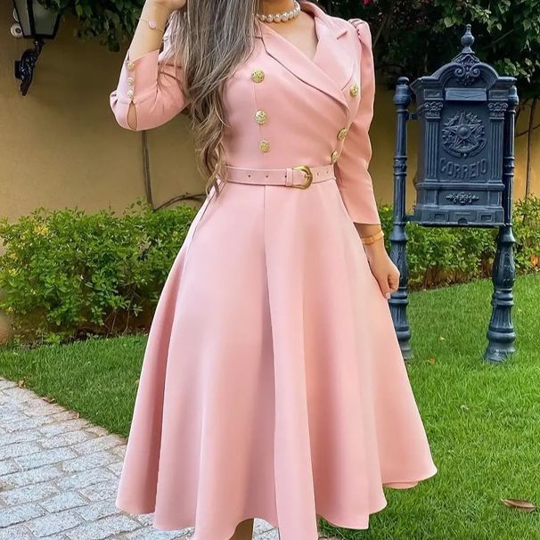 Women's Clothing Spring New Arrival Temperament Long Lapel Pleated Strap Belt Dress Jacket for Women_ecoleips.com