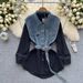 Women's Sleepwears Waist Long Sleeved Shirt Summer High End Cold Style Denim Splicing Shirt Skirt_ecoleips.com