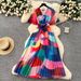 Women's Clothing Summer New Style High Grade Strap Waist V Neck Flared Sleeve Slim Temperament Printed Chiffon Dress_ecoleips.com