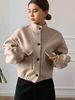 Women's Clothing Autumn Winter Women's Casual Short Wool Blend Coat With Stand Collar & Single Button Closure, Loose Fit, Long Sleeve, Outerwear_ecoleips.com