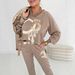 Women's Knit Tracksuit Set With 3D Letter Print Long Sleeve Top And Cropped Pants - Comfortable Polyester Lounge Wear For Casual Outings_ecoleips.com