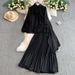 Elegant French-Style Blouse With 3D Floral Collar & Bubble Sleeves + High-Waist Slimming Pleated Skirt Set – Chic Two-Piece Outfit For Women_ecoleips.com