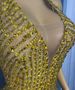 Luxurious Deep V Halter Neck Backless Mini Dress Gold Rhinestone Tassel Sexy Women's Party Wear For Cocktail Performances_ecoleips.com