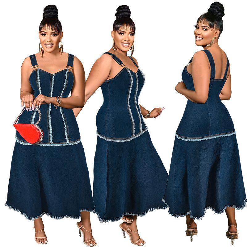 Women's Clothing Plus Size Women's Sleeveless Tassel Suspender Long Dress For Formal & Casual For Women Button Down_ecoleips.com