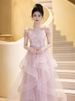Elegant Pink Strapless French Evening Gown For Banquet, Engagement Party And Host Occasion_ecoleips.com