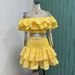 Cross-border Foreign Trade 2025 Spring-summer New Australian Hollow-out Off-shoulder Short Top + Ruffled Skirt Set_ecoleips.com