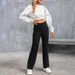 Women's Clothing Casual High Waist High Texture Button Elastic Twill Fabric Multi Pocket Straight Pants_ecoleips.com